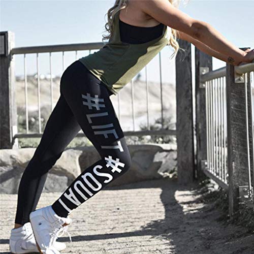 SHOBDW Mujeres Carta de Moda Estirar Imprimir Push Up Entrenamiento Leggings Gimnasio Deportes Gimnasio Cintura Alta Mallas para Correr Pantalones de Yoga Pantalones Deportivos Suaves(Negro,S)