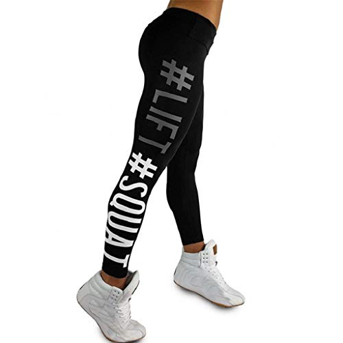 SHOBDW Mujeres Carta de Moda Estirar Imprimir Push Up Entrenamiento Leggings Gimnasio Deportes Gimnasio Cintura Alta Mallas para Correr Pantalones de Yoga Pantalones Deportivos Suaves(Negro,S)