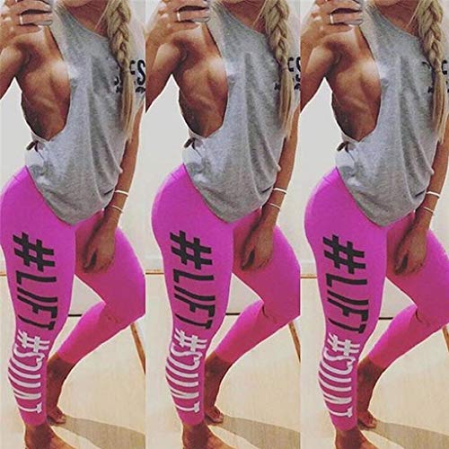 SHOBDW Mujeres Carta de moda Estirar Imprimir Push Up Entrenamiento Leggings Gimnasio Deportes Gimnasio Cintura alta Mallas para correr Pantalones de yoga Pantalones deportivos suaves(Rosa Caliente,S)