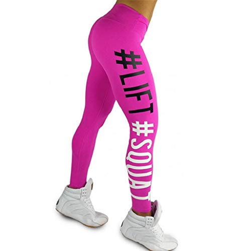 SHOBDW Mujeres Carta de moda Estirar Imprimir Push Up Entrenamiento Leggings Gimnasio Deportes Gimnasio Cintura alta Mallas para correr Pantalones de yoga Pantalones deportivos suaves(Rosa Caliente,S)