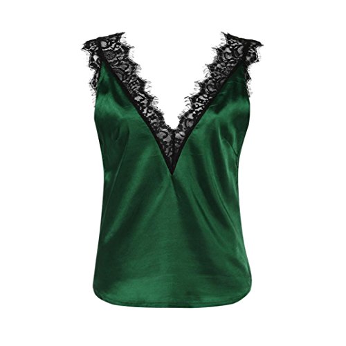 SHOBDW Mujeres de Encaje Chaleco Superior sin Mangas Casual Blusa de Primavera Tops Camiseta (Verde, L)