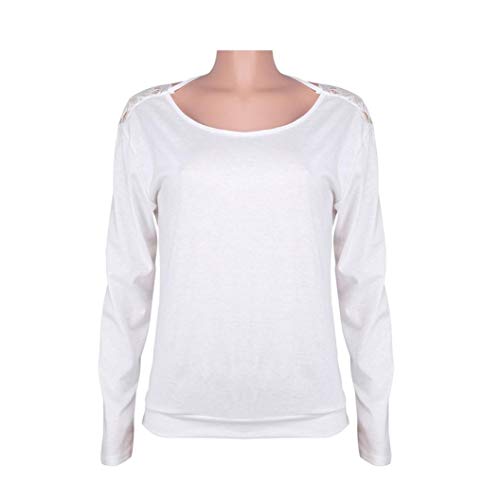 SHOBDW Mujeres de Manga Larga sólido sin Espalda O-Cuello de Encaje Sexy Sudadera Pullover Tops Blusa de otoño Camisa(Blanco,L)