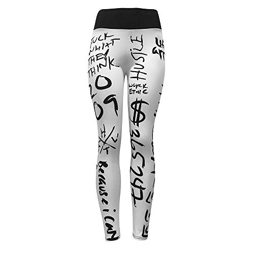 SHOBDW Mujeres Pantalones de Yoga Flaco Carta de Moda Imprimir Leggings de Entrenamiento Fitness Mallas Deportivas Gimnasio Deportivo Correr Cintura Alta Pantalones Deportivos(Blanco,XL)