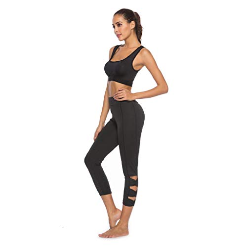 SHOBDW Pantalones Mujer Moda Ahueca hacia Fuera SóLido Sexy Stretch Cintura Alta Leggings Gimnasio Entrenamiento Deportes Gimnasio Mallas para Correr Capri Yoga Athletic Pantalones