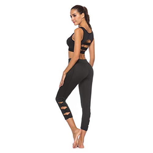 SHOBDW Pantalones Mujer Moda Ahueca hacia Fuera SóLido Sexy Stretch Cintura Alta Leggings Gimnasio Entrenamiento Deportes Gimnasio Mallas para Correr Capri Yoga Athletic Pantalones