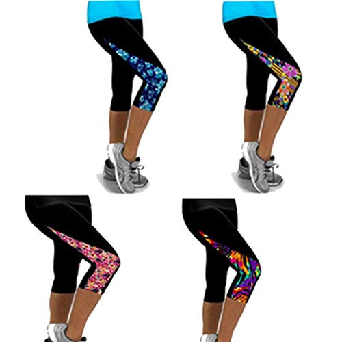 SHOBDW Pantalones Mujer Moda Patchwork Colorido Cintura Alta Entrenamiento Fitness Yoga Deporte Lado Impreso Correr Mallas Estiramiento Recortado Legging Pantalones