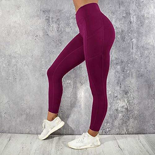 SHOBDW Pantalones Mujer Sólido Push Up Leggings Medias Cintura Alta Estiramiento Entrenamiento Fitness Deportes Gimnasio Pantalones Deportivos De Yoga con Bolsillo Oculto