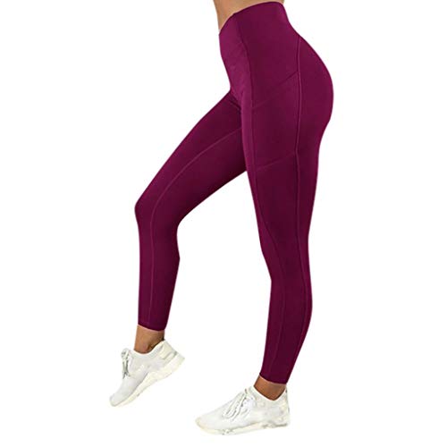 SHOBDW Pantalones Mujer Sólido Push Up Leggings Medias Cintura Alta Estiramiento Entrenamiento Fitness Deportes Gimnasio Pantalones Deportivos De Yoga con Bolsillo Oculto