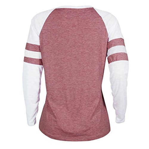 SHOBDW Separación Mujer Camiseta Manga Larga Empalme Blusa Tops otoño Invierno Ropa (S, Rojo)