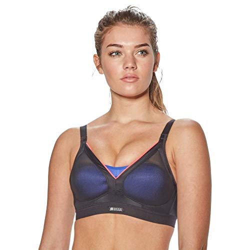 Shock Absorber Active Shaped Support Sujetador Deportivo, Negro/Azul Neon, 70A para Mujer