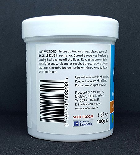 Shoe Rescue Polvos para pies y calzado Elimina el olor de pies 100% natural Contiene aceites esenciales Árbol de Té Eucalipto y Menta 100g