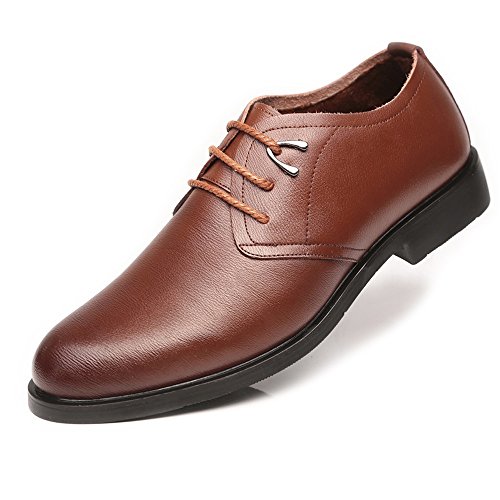 Shoes Calzado de Hombre clásico Cuero de PU Formal Cordones de Suela Blanda Zapatos de Vestir de Invierno para Caballeros Calzado de conducción Leather (Color : Fleece Inside Brown, tamaño : 8 MUS)