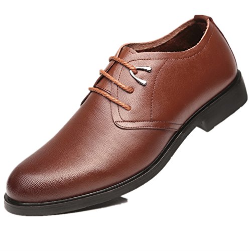 Shoes Calzado de Hombre clásico Cuero de PU Formal Cordones de Suela Blanda Zapatos de Vestir de Invierno para Caballeros Calzado de conducción Leather (Color : Fleece Inside Brown, tamaño : 8 MUS)