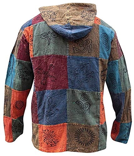 Shopoholic Moda Con Capucha Prelavado Patchwork En Bloques Abuelo Hippie Camisa - mix, Medium