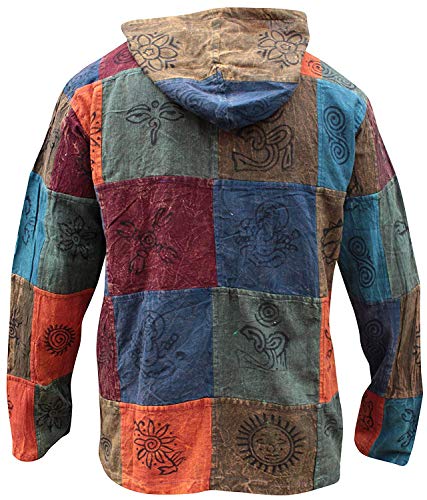 Shopoholic Moda Con Capucha Prelavado Patchwork En Bloques Abuelo Hippie Camisa - mix, Medium