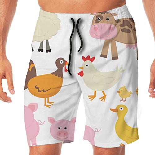 Shorts de Playa Cute Farm Animals Quick Dry Speed ​​Drawstring Pantalones Cortos de Verano para Hombres, niños