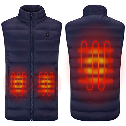 Sidiou Group Chaleco térmico eléctrico Cargador térmico con Carga USB Chaleco Ajustable de la Chaqueta de Abajo de la Ropa Abajo Chaleco de Chaleco Recargable para Hombre (Blue, XXL)