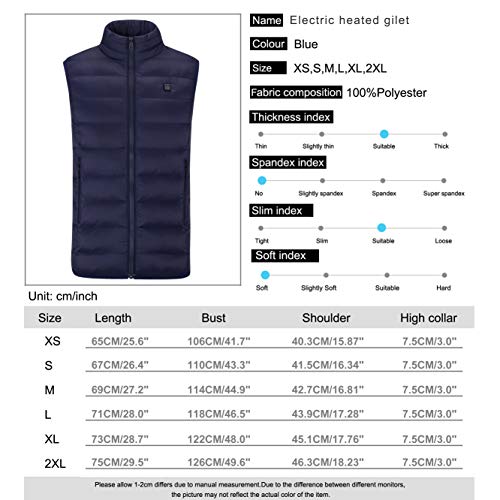 Sidiou Group Chaleco térmico eléctrico Cargador térmico con Carga USB Chaleco Ajustable de la Chaqueta de Abajo de la Ropa Abajo Chaleco de Chaleco Recargable para Hombre (Blue, XXL)