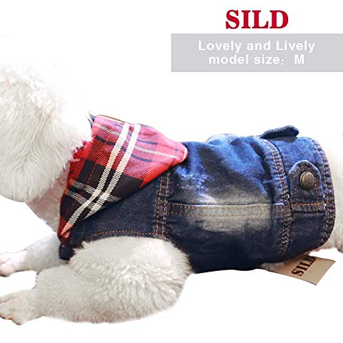 SILD Ropa para Mascotas, Chaqueta Vaquera, de Color Azul para Perros pequeños y medianos, con Solapa, con Capucha, clásicas, de Estilo Retro, Prendas de Aspecto Lavado (L)