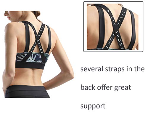 SILIK Para Mujer Sujetador Deportivo Extraíble Acolchado Respaldo Apoyo Racerback Correr Entrenamiento Tops Chaleco Elástico Ajustable Correa Sujetador Wirefree (M, Noche Azul)