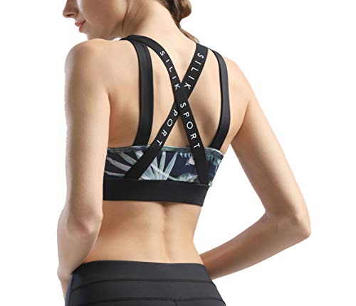 SILIK Para Mujer Sujetador Deportivo Extraíble Acolchado Respaldo Apoyo Racerback Correr Entrenamiento Tops Chaleco Elástico Ajustable Correa Sujetador Wirefree (S, Noche Azul)