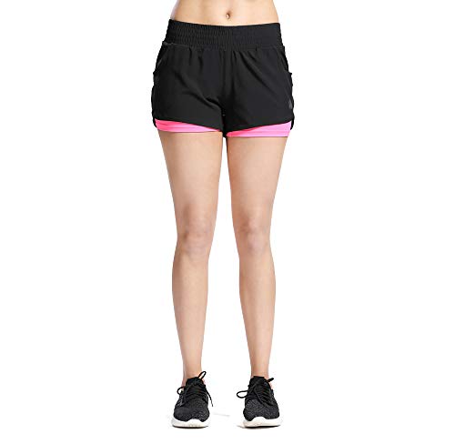 SILIK Womens Sports Gym Shorts Entrenamiento Transpirable Correr Fitness Leggings Coral Rojo L