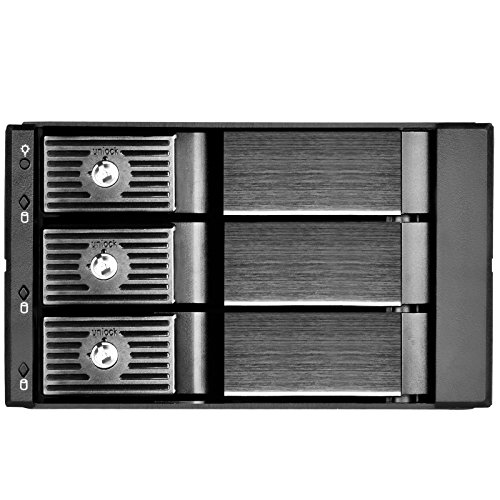 SilverStone SST-FS303B - Placa trasera para rack móvil de aluminio sin bandeja con cambio en caliente con ventilador y cierre de 3 bahías para SAS/SATA HDD, negro