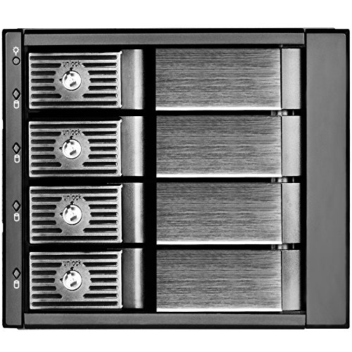 SilverStone SST-FS304B - Placa trasera para rack móvil de aluminio sin bandeja con cambio en caliente con ventilador y cierre de 4 bahías para SAS/SATA HDD, negro