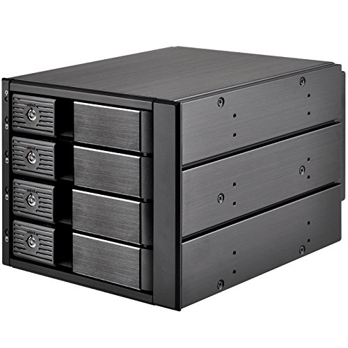 SilverStone SST-FS304B - Placa trasera para rack móvil de aluminio sin bandeja con cambio en caliente con ventilador y cierre de 4 bahías para SAS/SATA HDD, negro