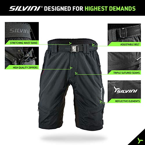 SILVINI Rango Pantalones de Ciclismo para Hombre, Primavera/Verano (L, Negro/Rojo)