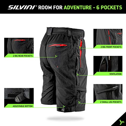 SILVINI Rango Pantalones de Ciclismo para Hombre, Primavera/Verano (L, Negro/Rojo)