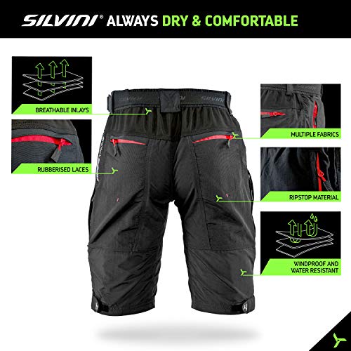 SILVINI Rango Pantalones de Ciclismo para Hombre, Primavera/Verano (L, Negro/Rojo)