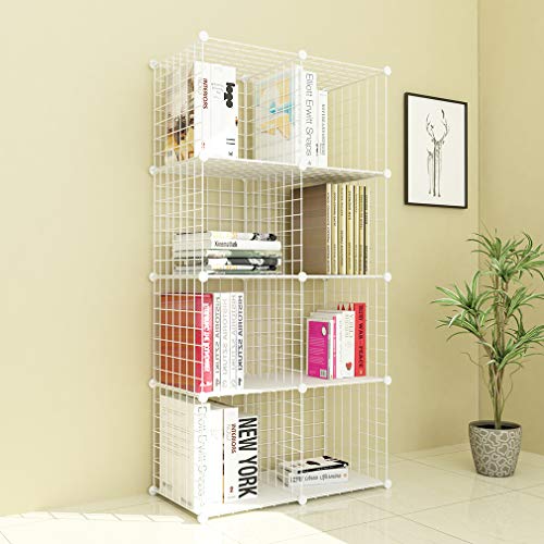 SIMPDIY estanteria Modular Malla Almacenamiento, librería Armario 9 Cubos, estanterias metalicas almacenaje Alta Capacidad, Vitrina Almacenamiento artículos la Sala Estar Oficina, 93x32x93cm, Blanco