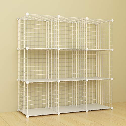 SIMPDIY estanteria Modular Malla Almacenamiento, librería Armario 9 Cubos, estanterias metalicas almacenaje Alta Capacidad, Vitrina Almacenamiento artículos la Sala Estar Oficina, 93x32x93cm, Blanco