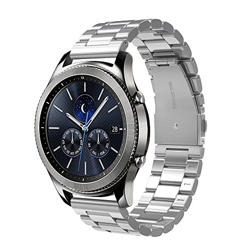 Simpeak Correa Compatible con Samsung Gear S3 Reloj, Correa Compatible para Samsung Galaxy 46mm/Gear S3 Frontier/Classic Sport Smartwatch Fitness Acero Inoxidable Banda de Reemplazo Correa - Plata