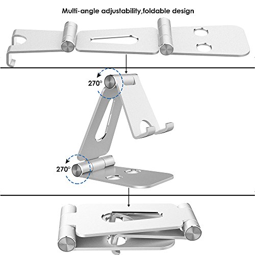 Simpeak Soporte Móvil, Soporte Tablet, Multi-Angulo Soporte de Aluminio Compatible con iPad,Compatible con iPhone, Compatible con Nintendo Switch, Otras Tabletas y Móviles, Plata