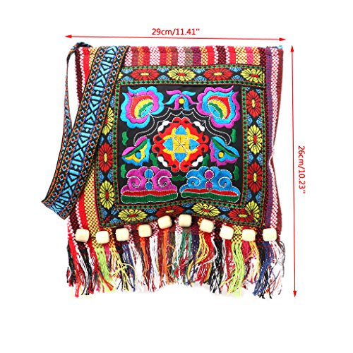 SimpleLife Clutch Purse, Bandolera de Cuerpo Cruzado con diseño Bordado Chino Hmong Bordado tailandés Tribu Hill Totes Messenger borlas Bolsa Boho Hippie
