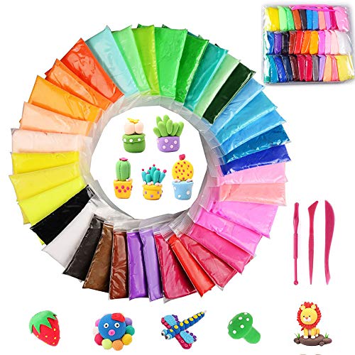 SIMUER 36 Pack Modeling Clay Fluffy Slime, 36 Colors DIY Soft Magic Clay Craft Air Dry Plasticine Ultra-light Modeling Dough with Tools,Children Educational Toys & DIY Gifts