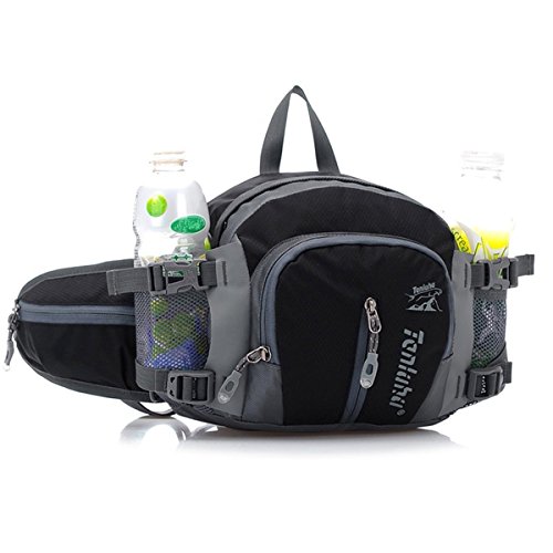 SINOKAL Bolso de Cintura Multifuncional con Estilo Militar de Lona Resistente al Agua, Riñonera para Correr, Caminar, Ciclismo, Escalar, Acampar y para Viajes (Negro)