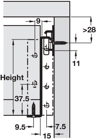 Sistema de cajones, riel de cajón, cajón de extracción parcial, longitud nominal: 300 mm, capacidad de carga 25 kg, altura 86 mm, GedoTec® Powered by HÄFELE