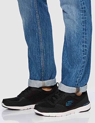 Skechers FLEX ADVANTAGE 3.0 Men’s Low-Top Trainers, Black (Black Leather/Mesh/Trim Blk), 9 UK (43 EU)