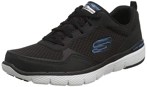 Skechers FLEX ADVANTAGE 3.0 Men’s Low-Top Trainers, Black (Black Leather/Mesh/Trim Blk), 9 UK (43 EU)