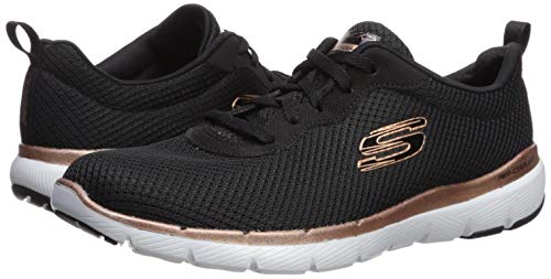 Skechers Flex Appeal 3.0-First Insight, Zapatillas para Mujer - Negro (Black Mesh/Rose Gold Trim Bkrg) - 35 EU