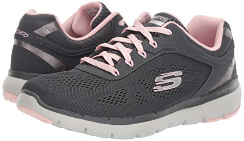 Skechers Flex Appeal 3.0-Moving Fast, Zapatillas para Mujer, Gris (Charcoal Mesh/Duraleather/Pink Trim Ccpk), 39 EU