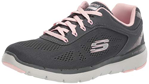 Skechers Flex Appeal 3.0-Moving Fast, Zapatillas para Mujer, Gris (Charcoal Mesh/Duraleather/Pink Trim Ccpk), 39 EU
