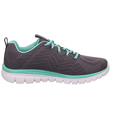 Skechers Women 12615 Low-Top Trainers, Grey (Charcoal Mesh/Green Trim Ccgr), 5 UK (38 EU)