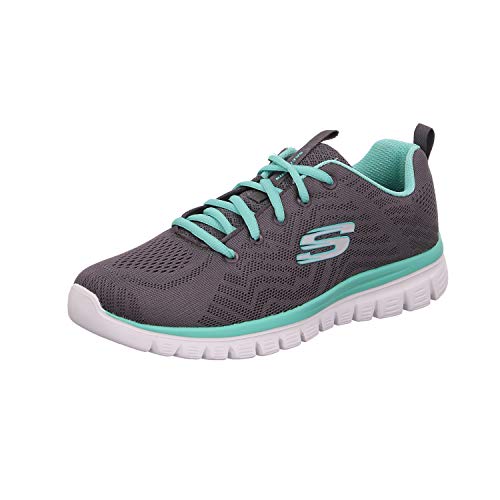 Skechers Women 12615 Low-Top Trainers, Grey (Charcoal Mesh/Green Trim Ccgr), 5 UK (38 EU)