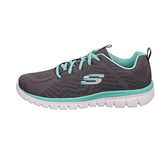 Skechers Women 12615 Low-Top Trainers, Grey (Charcoal Mesh/Green Trim Ccgr), 5 UK (38 EU)