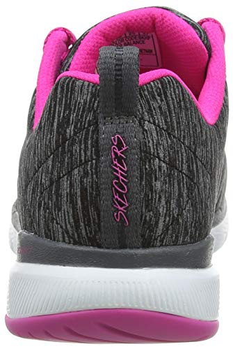 Skechers Women's FLEX APPEAL 3.0-INSIDERS Trainers, Black (Black & Charcoal Mesh/Hot Pink Trim Bkhp), 5 UK 38 EU