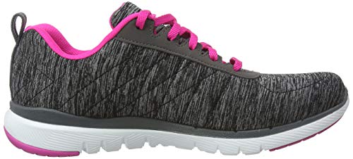 Skechers Women's FLEX APPEAL 3.0-INSIDERS Trainers, Black (Black & Charcoal Mesh/Hot Pink Trim Bkhp), 5 UK 38 EU